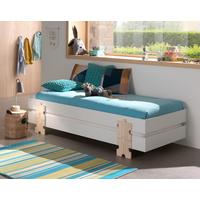 Stapelbett + Lattenrost 90x200 cm Modulo Kiefer Massiv/Weiß - Weiß/Kieferfarben, MODERN, Holz/Holzwerkstoff (90/200cm) - Vipack