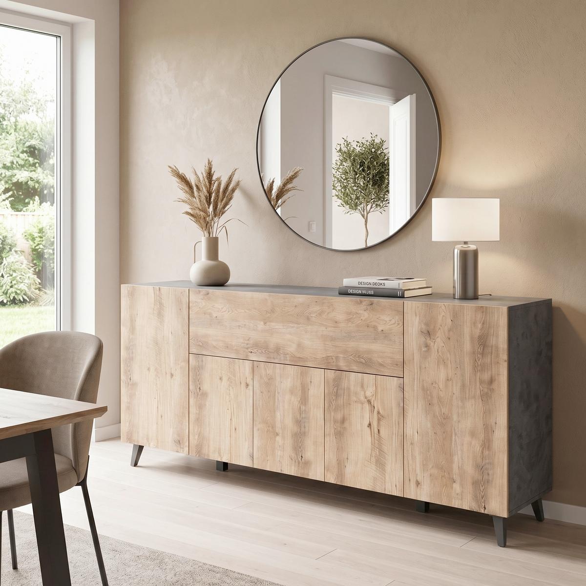 ŠIROKÁ KOMODA SIDEBOARD PHUKET 180 - čierna/antracitová, Design, kompozitné drevo/plast (180/76/37,5cm) - P & B