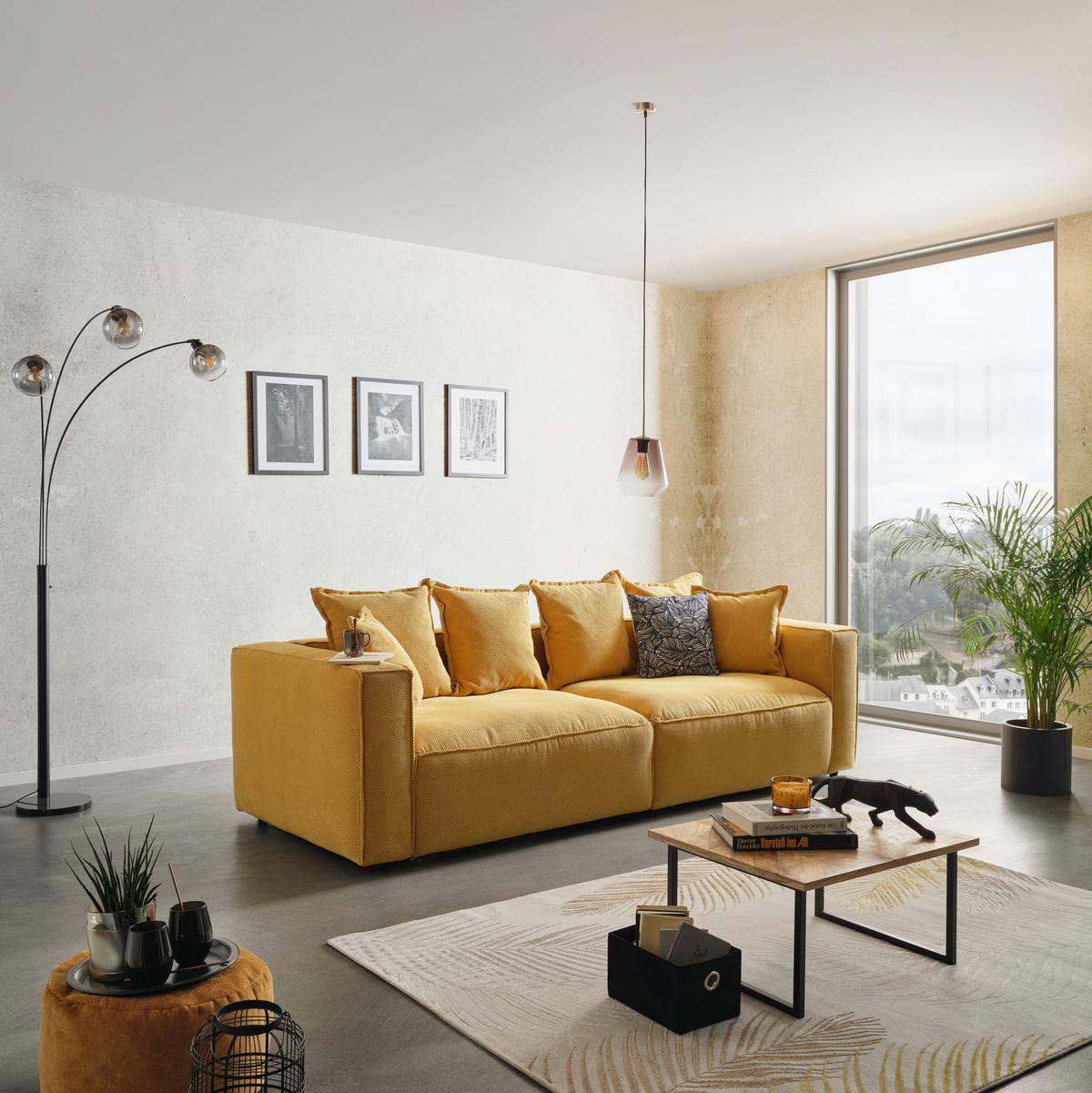Bigsofa Cowboy - Senfgelb/Schwarz, MODERN, Textil (280/72/109cm)