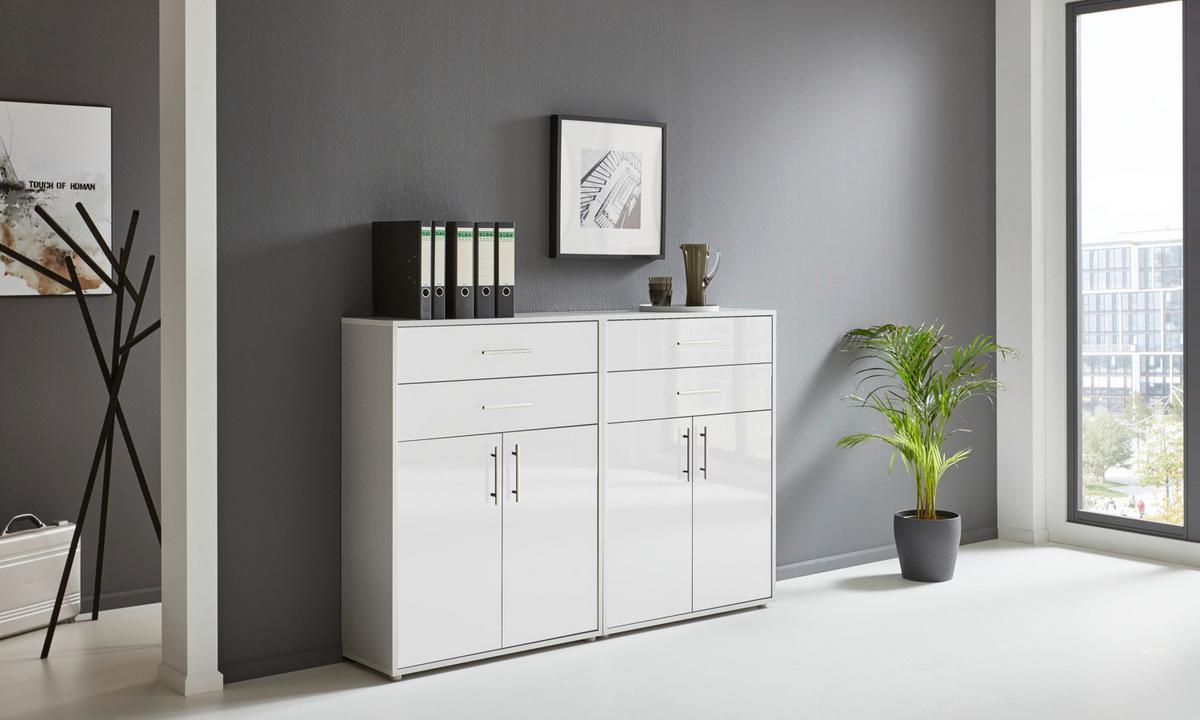 Aktenschrank Office Edition Grau/weiß Hg, B: 168,8 Cm - Weiß Hochglanz/Grau, MODERN, Holzwerkstoff (168,8/113,6/33cm) - MID.YOU