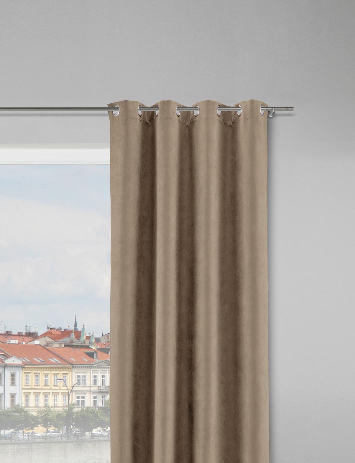 Závěs s očky Velours, 140x245cm - světle hnědá, Konvenční, textil (140/245cm) - Modern Living