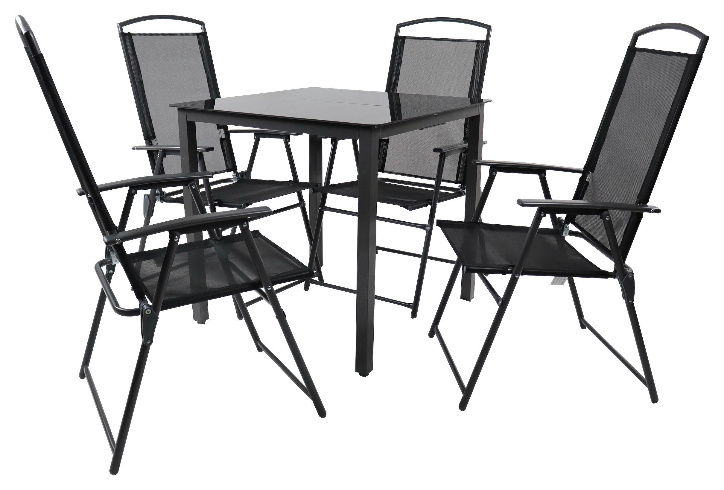 Gartenmöbel Set 5-tlg Aus Metall/textil/glas - Anthrazit/Schwarz, Basics, Glas/Textil - Gardenson