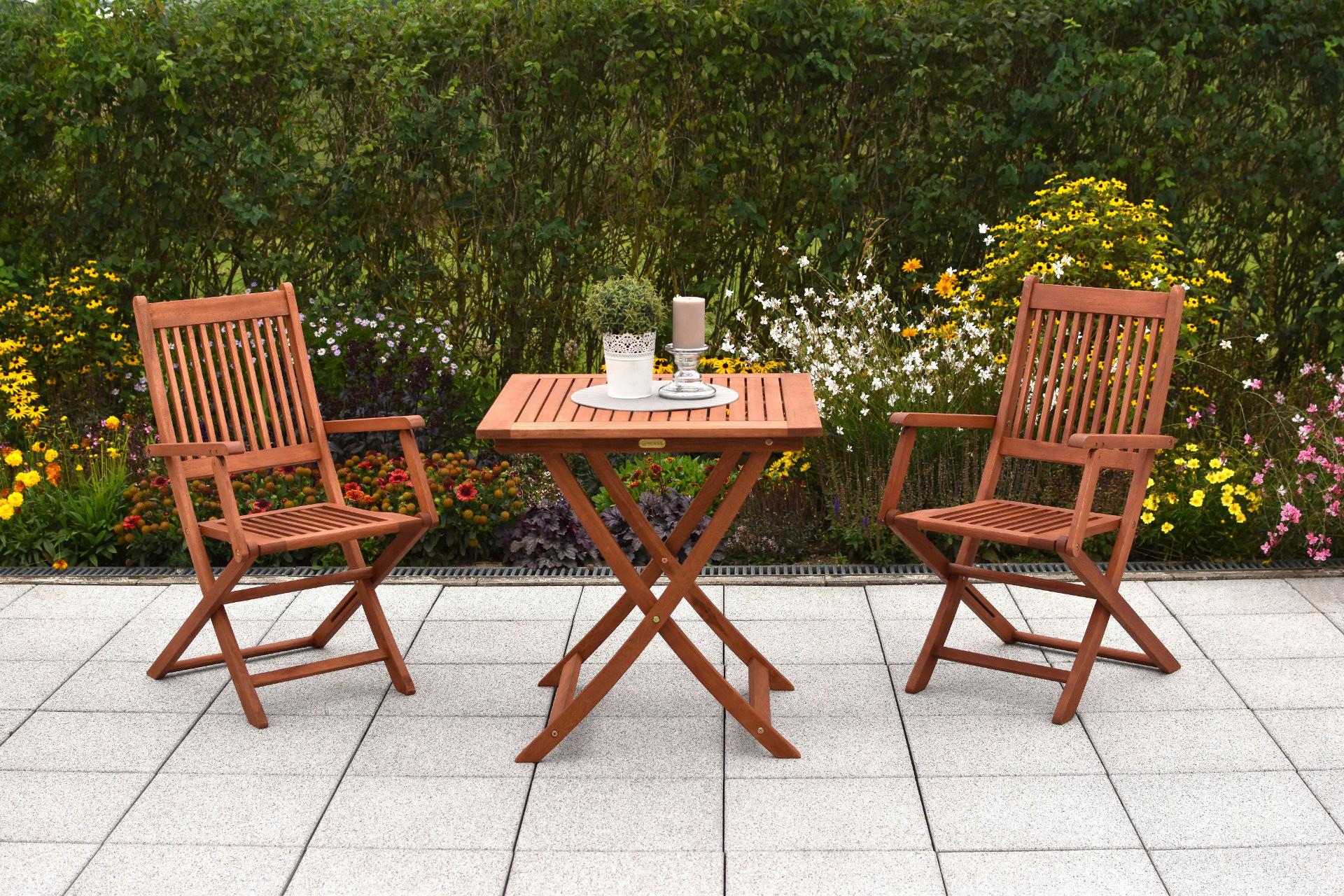 Balkonset Rio Set 3tlg. - Naturfarben, MODERN, Holz - Gardenson