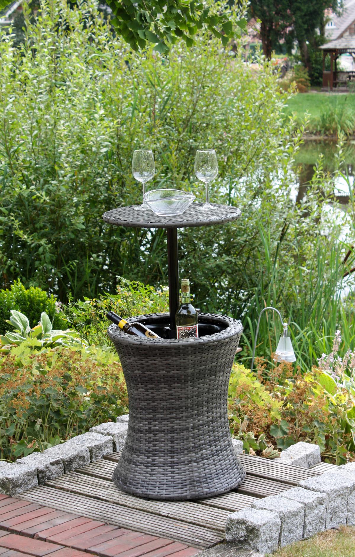Gartentisch mit Getränkekühler Mumbai Kunststoff/Metall ⌀45cm - Dunkelgrau/Schwarz, Basics, Kunststoff/Metall (45/55/45cm) - Gardenson