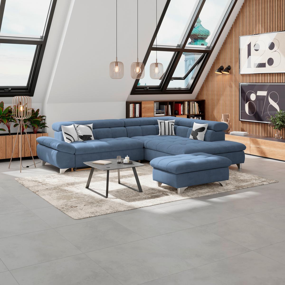 Hocker Gemini Dunkelblau, B:108cm - Chromfarben/Dunkelblau, KONVENTIONELL, Textil (108/46/108cm)