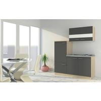 Miniküche mit Kühlschrank + Kochfeld 160 cm Grau/Eiche - Edelstahlfarben/Eichefarben, Basics, Holzwerkstoff/Metall (160cm) - Respekta
