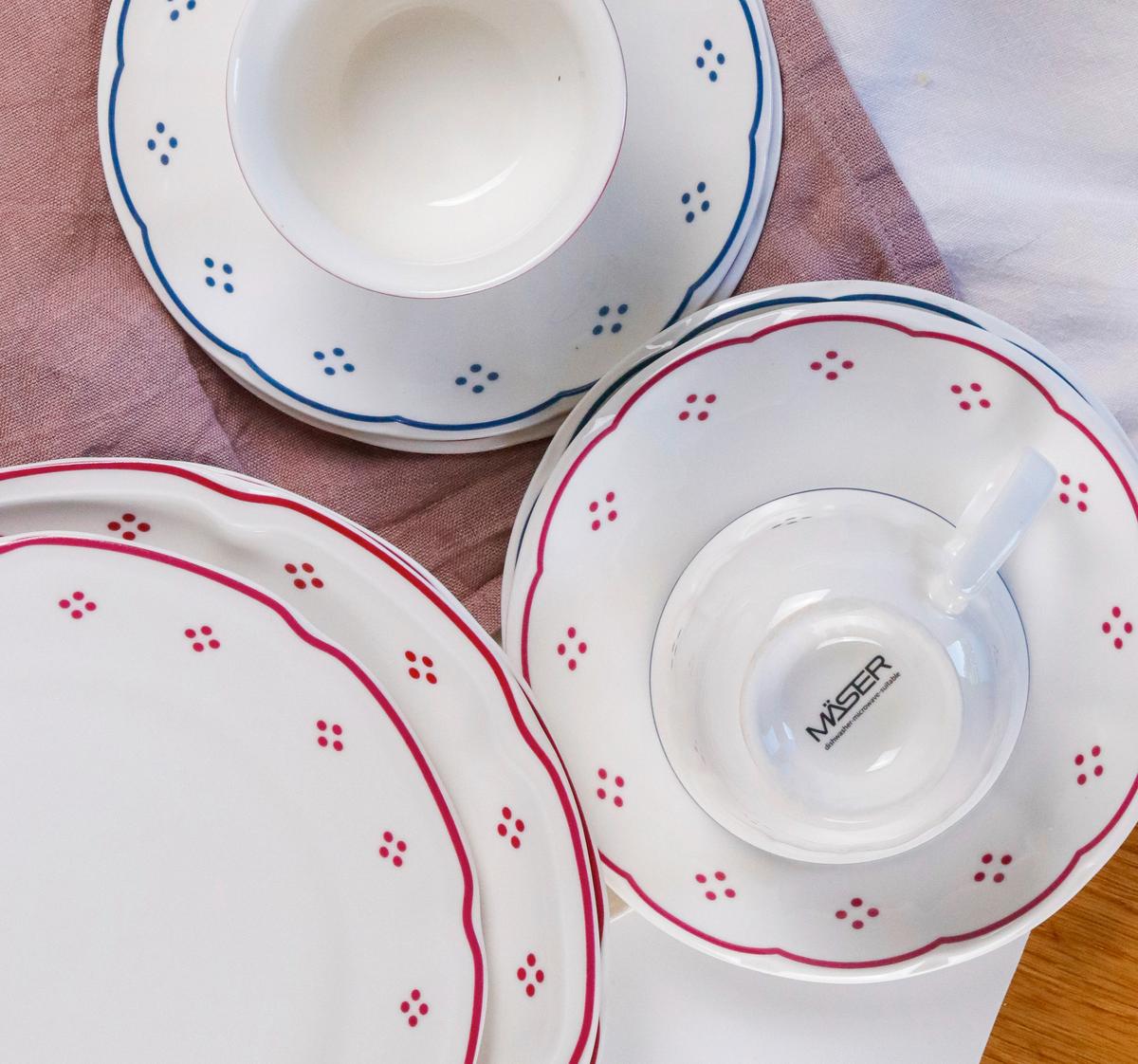 Kaffeeservice Lova Keramik, Rot/Weiß, 18-teilig - Rot/Weiß, Basics, Keramik - Mäser