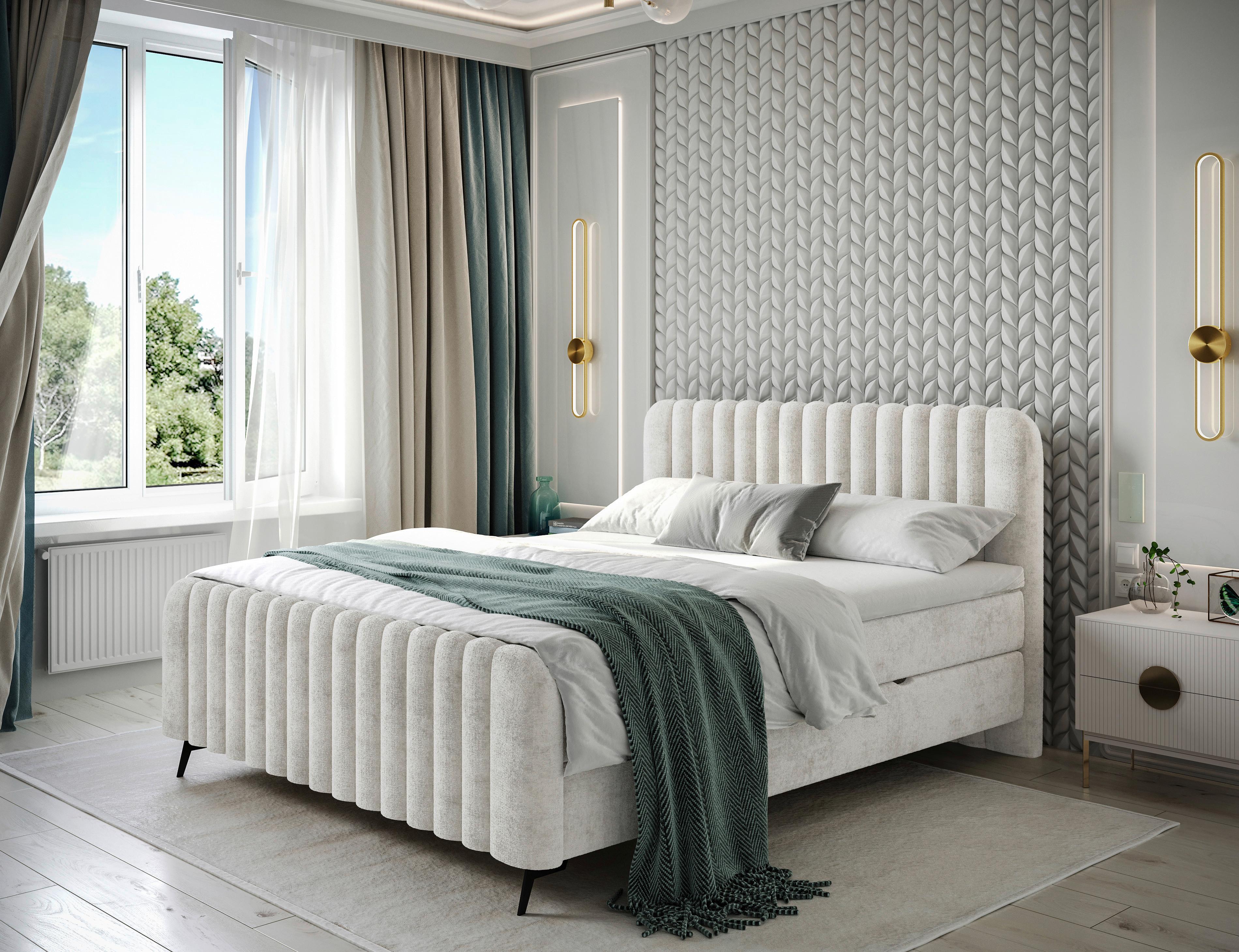 Boxspringbett mit Topper Mit Bettkasten 160x200 cm Liam - Beige/Schwarz, MODERN, Holz/Holzwerkstoff (160/200cm) - MID.YOU