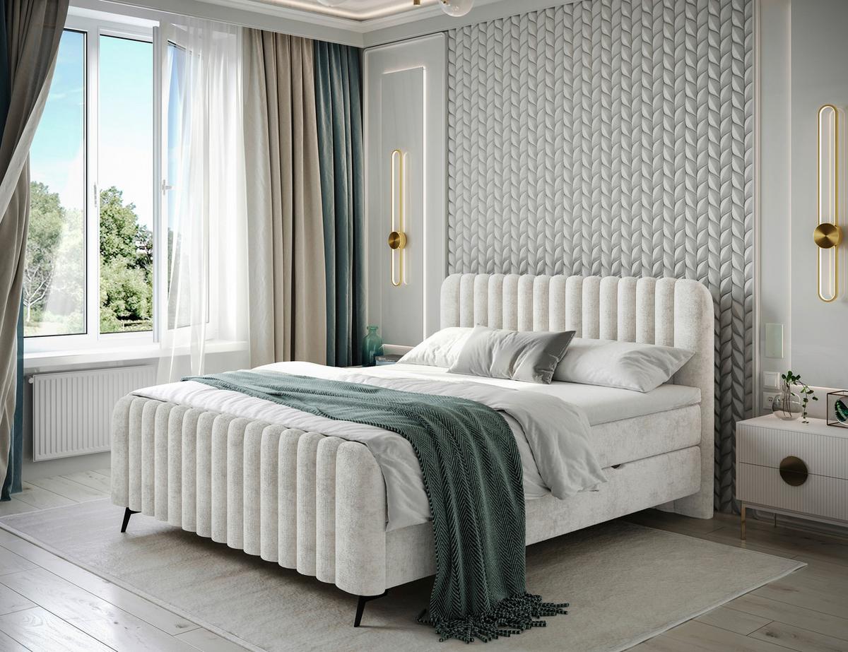 Boxspringbett mit Topper Mit Bettkasten 160x200 cm Liam - Beige/Schwarz, MODERN, Holz/Holzwerkstoff (160/200cm) - MID.YOU