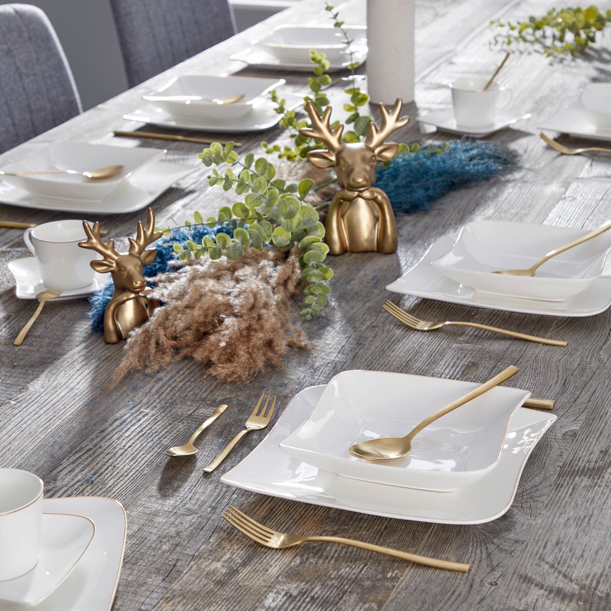 Kombiservice Levinia Porzellan 6 Personen Geschirr Set - Goldfarben/Weiß, ROMANTIK / LANDHAUS, Keramik - James Wood