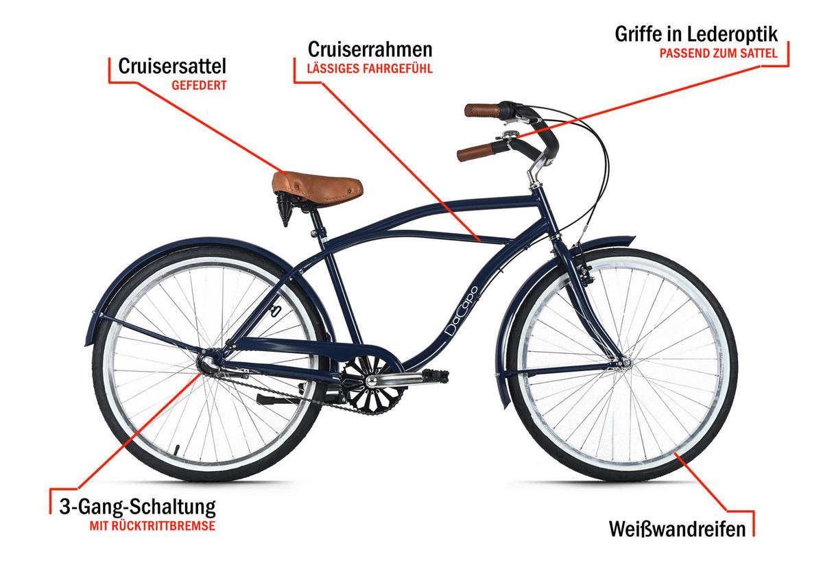 Beachcruiser Herren 26 Zoll - Blau, LIFESTYLE, Metall (25/140/60cm)
