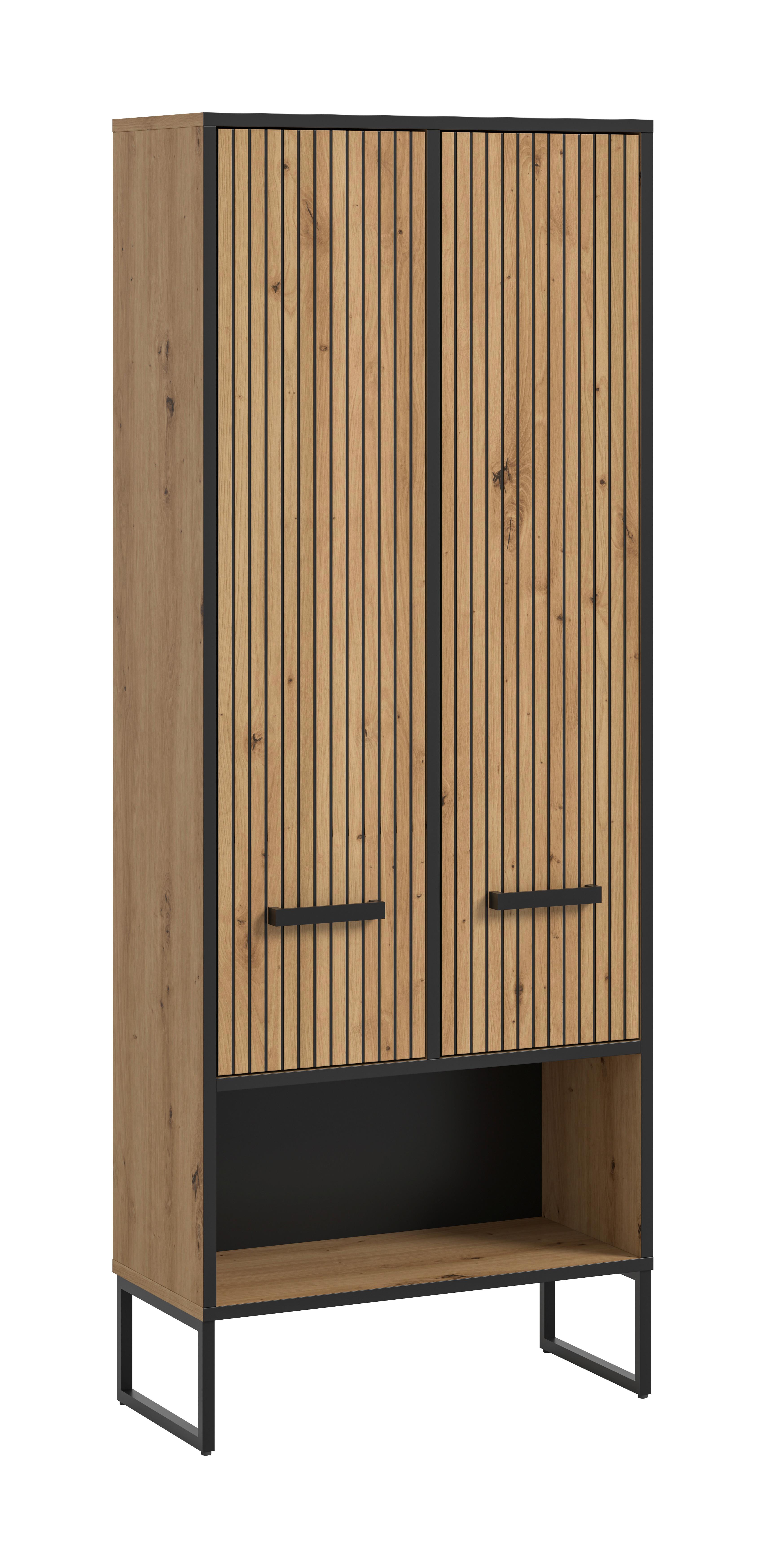 Hochschrank Bagno Schwarz /Eiche Artisan Dekor B: 59cm - Schwarz/Eiche Artisan, Trend, Holzwerkstoff (59/159/32cm) - MID.YOU