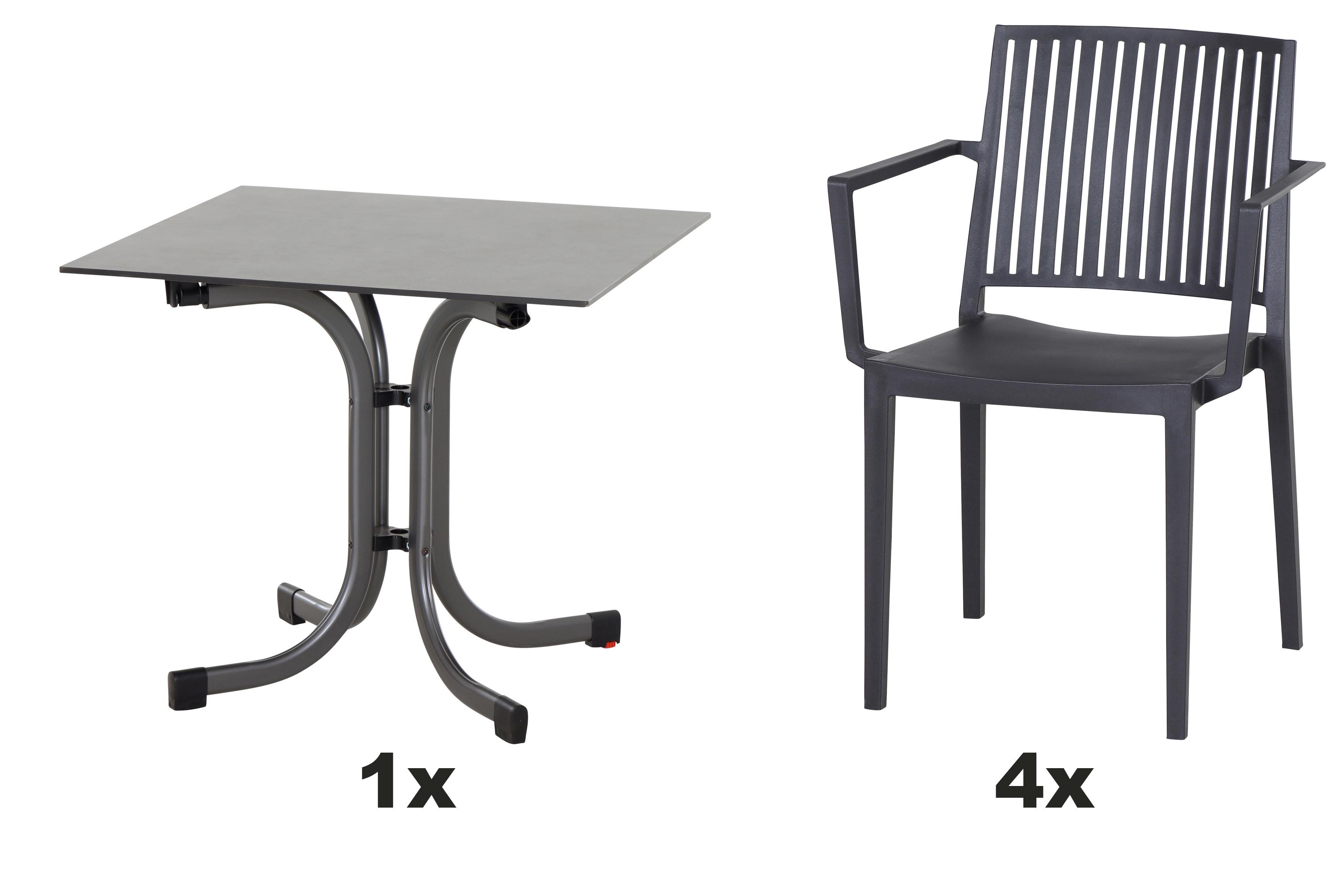 Gartengarnitur T20182 - Anthrazit, Basics, Holzwerkstoff/Kunststoff (80/80/80cm) - Siena Garden