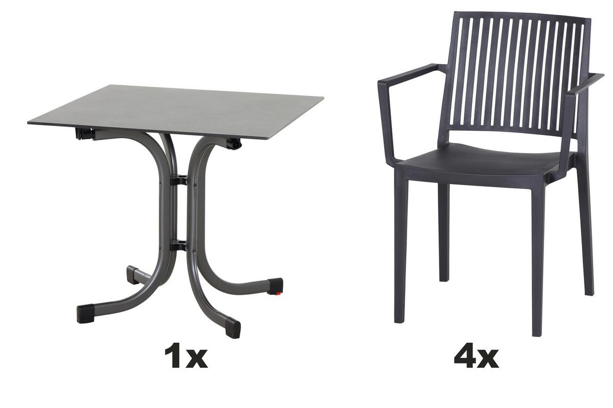 Gartengarnitur T20182 - Anthrazit, Basics, Holzwerkstoff/Kunststoff (80/80/80cm) - Siena Garden