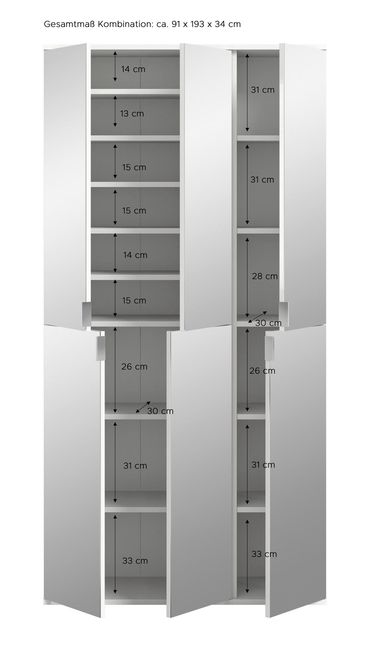 Drehtürenschrank Projekt Weiß B: 91 cm - Weiß, MODERN, Glas/Holzwerkstoff (91/193/34cm) - MID.YOU