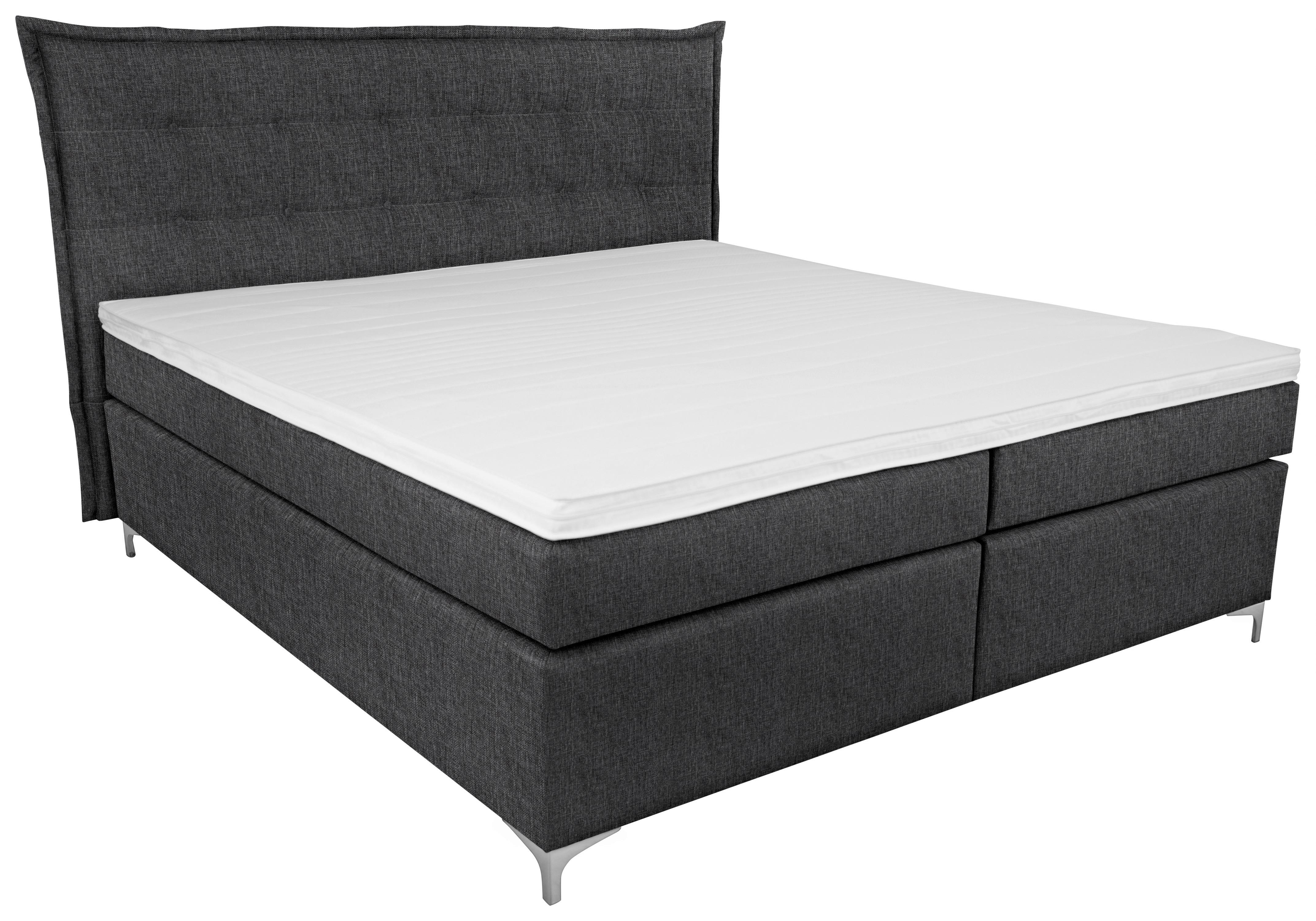 Boxspringbett mit Topper 180x200 Fabio - Anthrazit, MODERN, Textil (180/200cm)