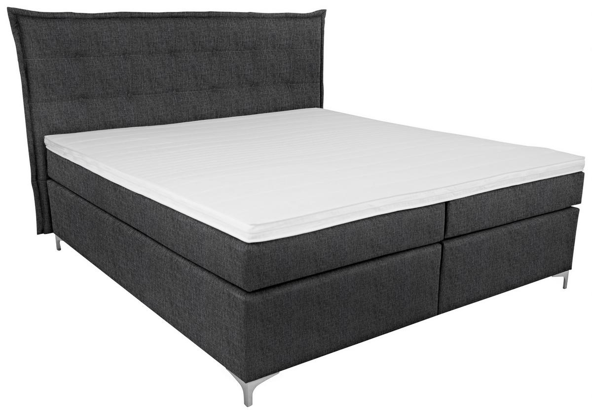Boxspringbett mit Topper 180x200 Fabio - Anthrazit, MODERN, Textil (180/200cm)