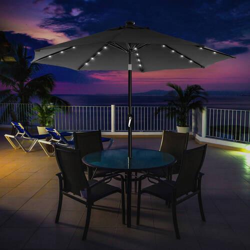 LED-Sonnenschirm Grau Schwarz BxL: 270x270 cm - Schwarz/Grau, Basics, Textil/Metall (270/270cm) - Modante