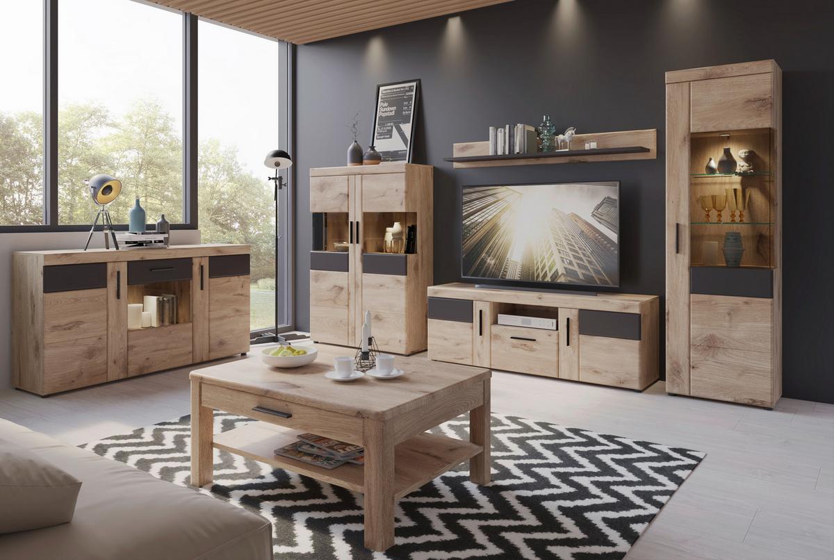 TV-Element Grano Eichefarben B: 185,3 cm - Eichefarben/Dunkelgrau, Trend, Holzwerkstoff (185,3/55,8/40,9cm)