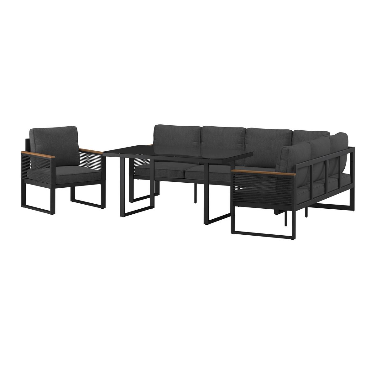 Loungegarnitur Orlando - Dunkelgrau/Naturfarben, MODERN, Glas/Kunststoff (245,5/182cm) - Beldano