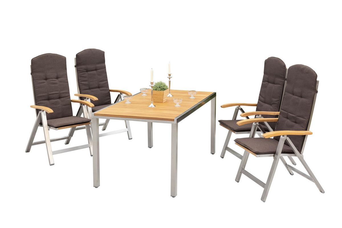 Gartengarnitur 5-Tlg. Keros Echtholz/Metall Mit Sitzkissen - Silberfarben/Braun, ROMANTIK / LANDHAUS, Holz/Textil - Gardenson