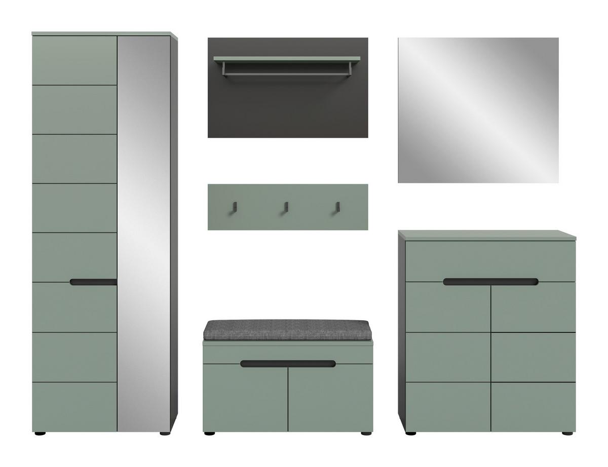 Garderobe Canu 5-Teilig Grau/Grün B: 255 cm - Graugrün/Grau, Design, Holzwerkstoff (255/190/37cm) - Livetastic