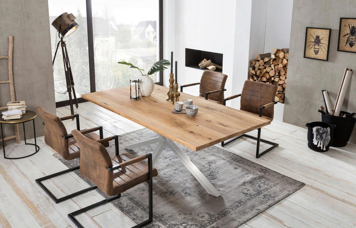 Esstisch Naturfarben /Silberfarben L: 200cm - Silberfarben/Naturfarben, MODERN, Holz/Metall (200/100/76cm) - MID.YOU