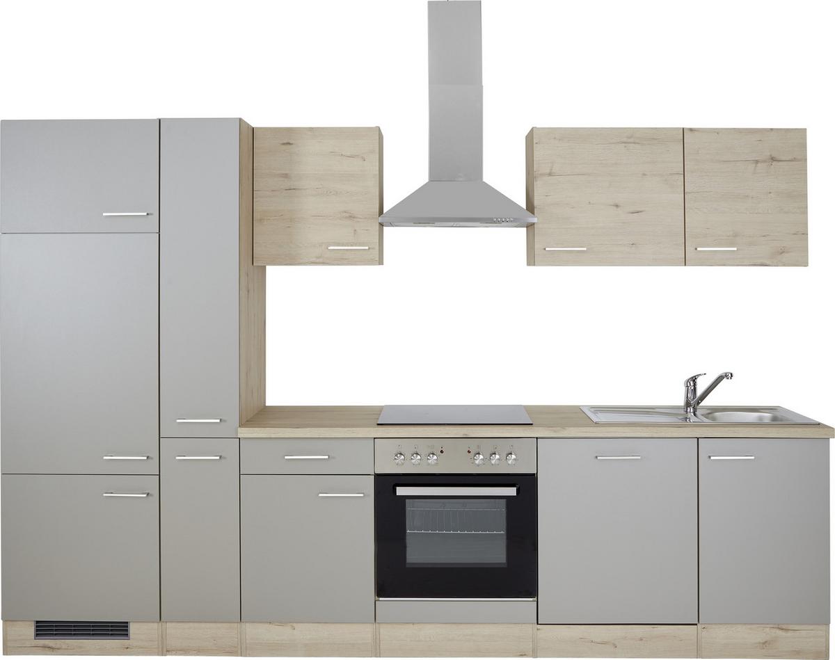 Küchenzeile Riva mit Geräten 310 cm Champagner/Eiche Dekor - Eichefarben, MODERN, Holzwerkstoff (310cm) - FlexWell