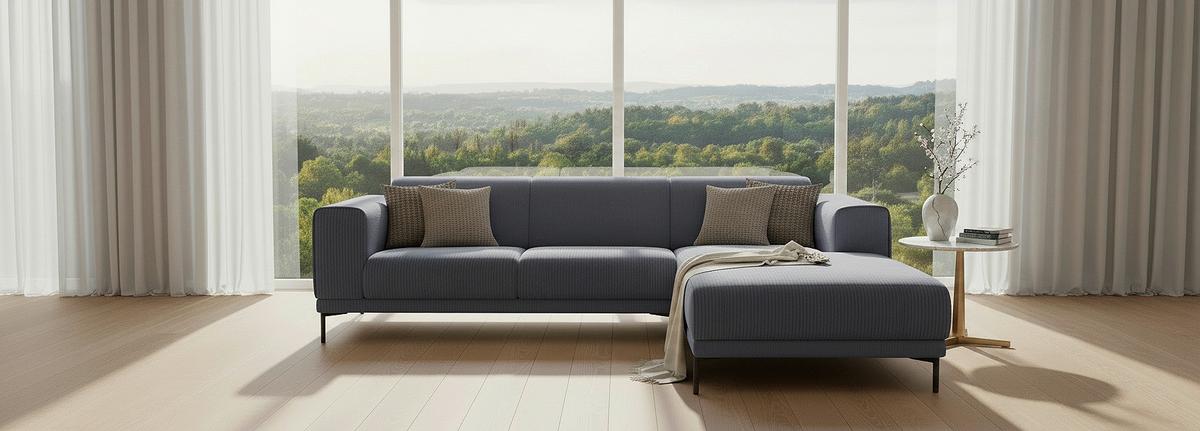 Ecksofa Erno Graublau S: 262 Cm - Graublau/Schwarz, Design, Textil (262/183cm) - MID.YOU