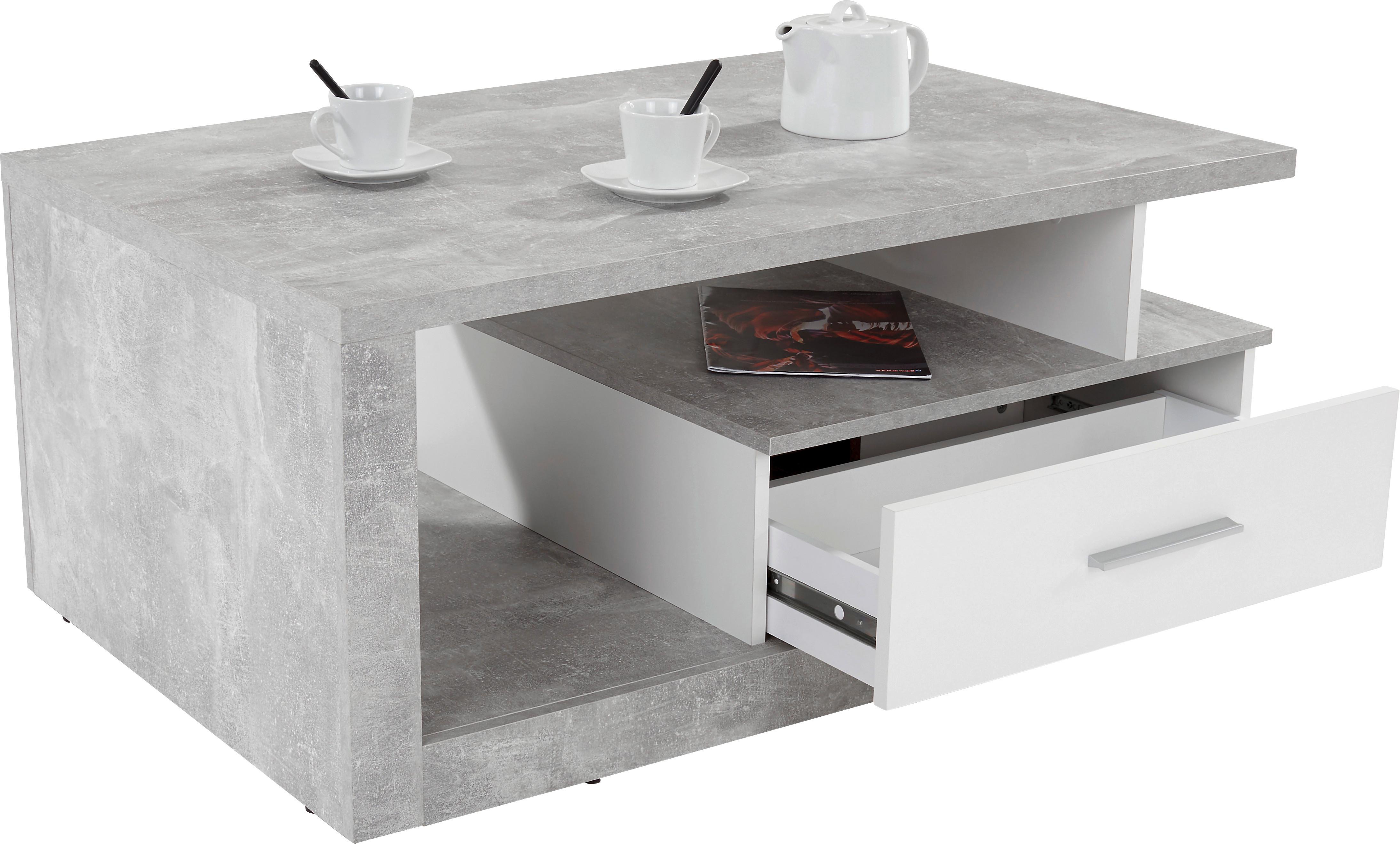 Couchtisch Mit Stauraum Iguan, Betonoptik/weiß - Weiß/Grau, MODERN, Holzwerkstoff (110/45/67cm)