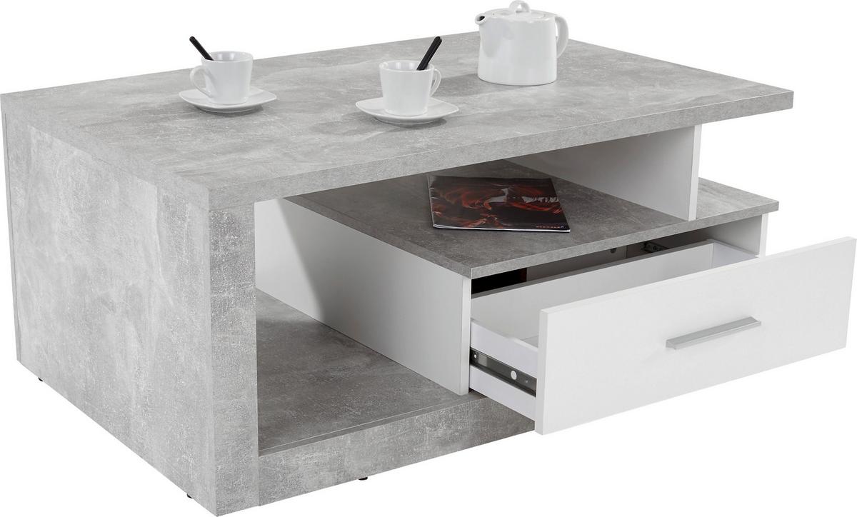 Couchtisch mit Stauraum Iguan, Betonoptik/Weiß - Weiß/Grau, MODERN, Holzwerkstoff (110/45/67cm)