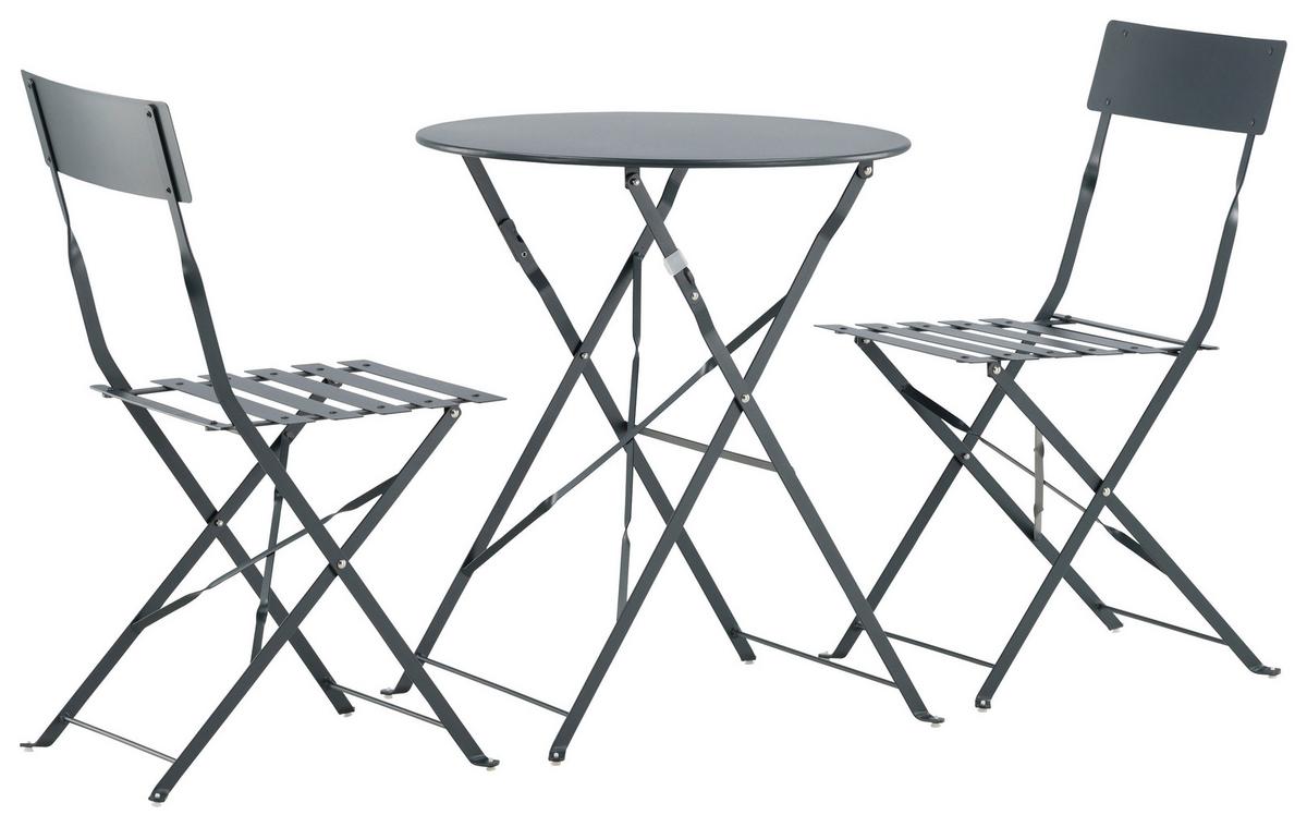 Balkonset 3-tlg. Marseille Aus Stahl - Dunkelgrau, KONVENTIONELL, Metall - Gardenson