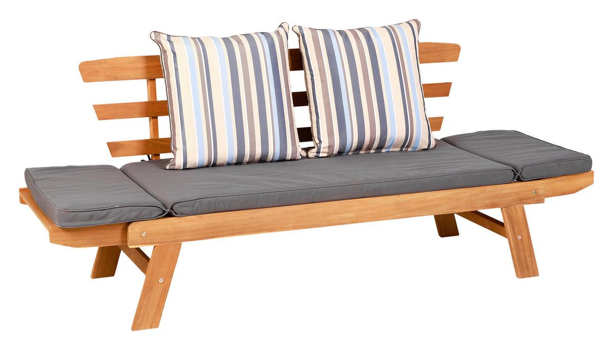 Gartenbank Holz 2-Sitzer Borkum Mit Sitzauflage - Akaziefarben/Grau, MODERN, Holz/Textil (198/78/68cm) - Greemotion