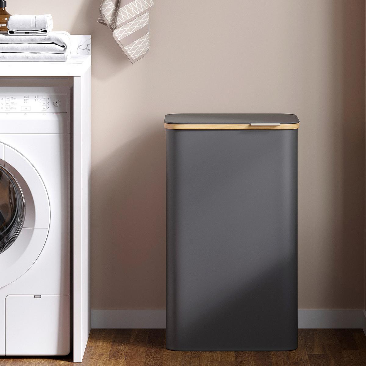 Wäschekorb Schwarz B: 42 cm - Schwarz, Basics, Naturmaterialien/Textil (42/70.5/32cm)