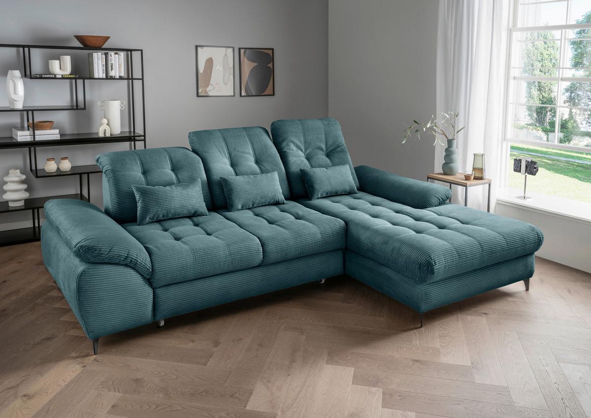 Eckschlafsofa Delphino, Petrol S: 273x189 cm - Petrol/Schwarz, MODERN, Textil (273/189cm) - Livetastic