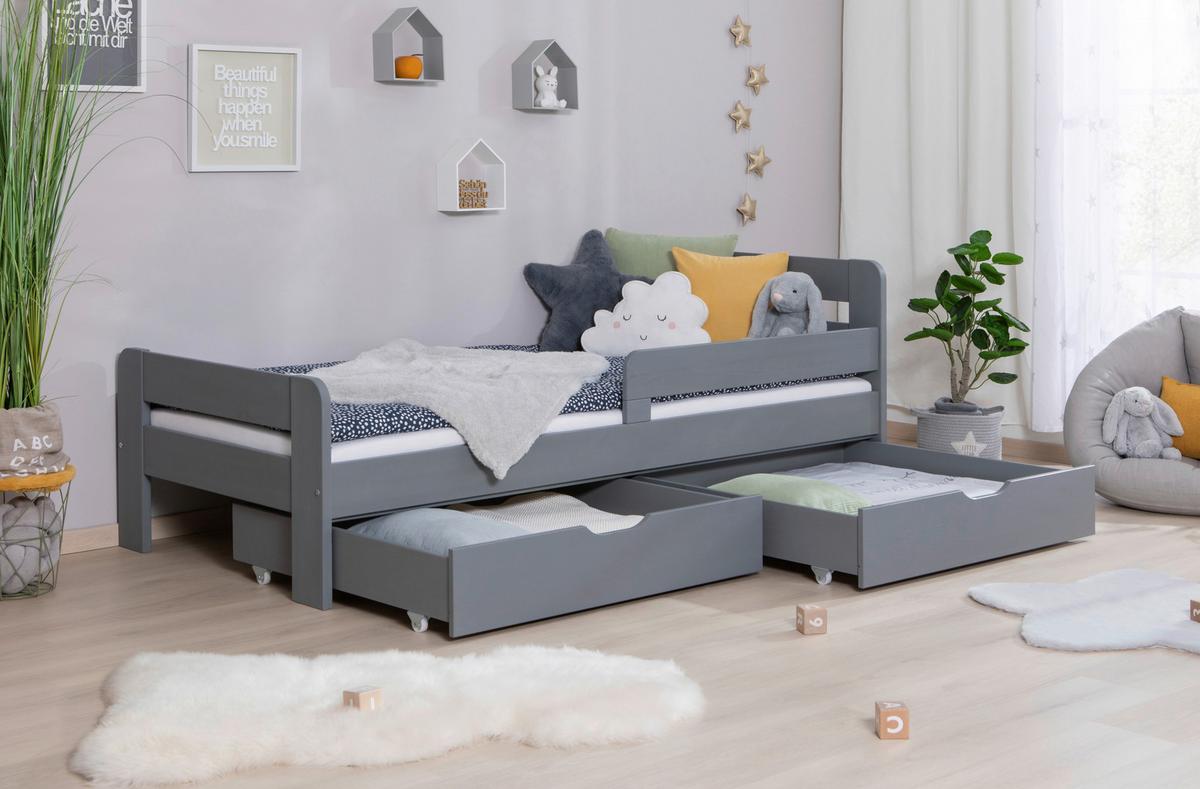 Bett Bennet Hellgrau Inkl. Zubehör, 90x200 Cm - Hellgrau/Naturfarben, MODERN, Holz/Textil (90/200cm) - MID.YOU