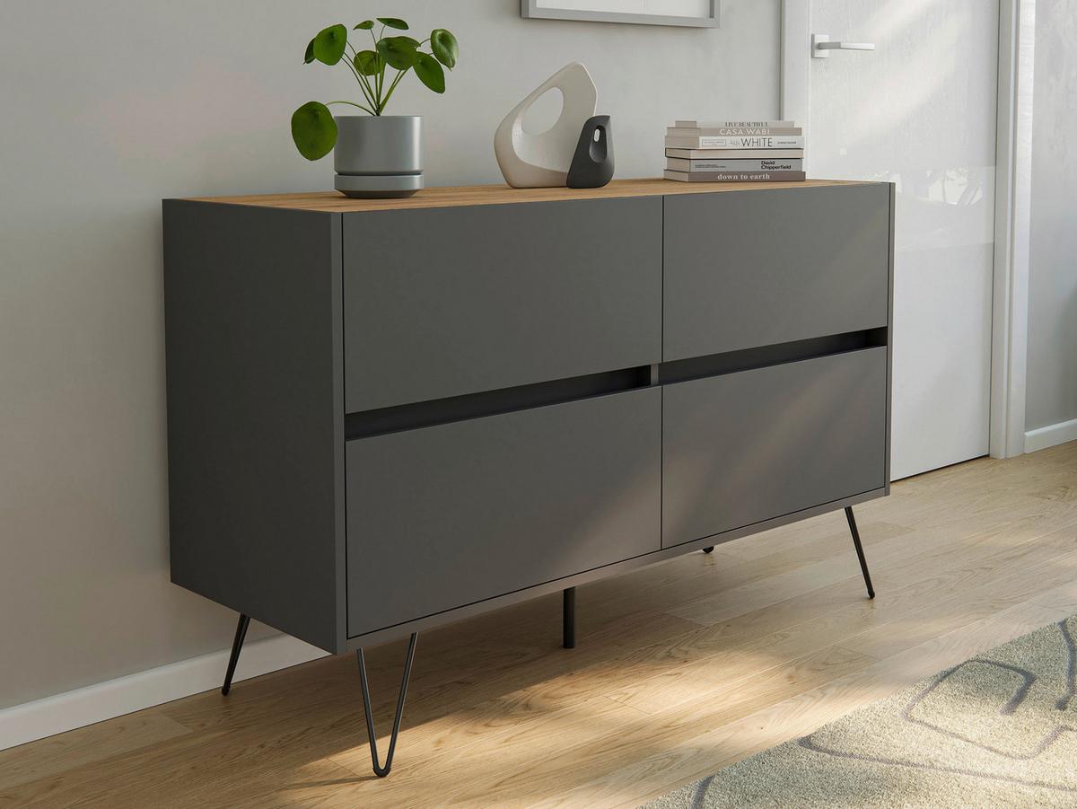 Sideboard Posseik Industrial Graphit/Eichefarben B: 119 cm - Eichefarben/Schwarz, Design, Holzwerkstoff (119/75/42cm) - MID.YOU