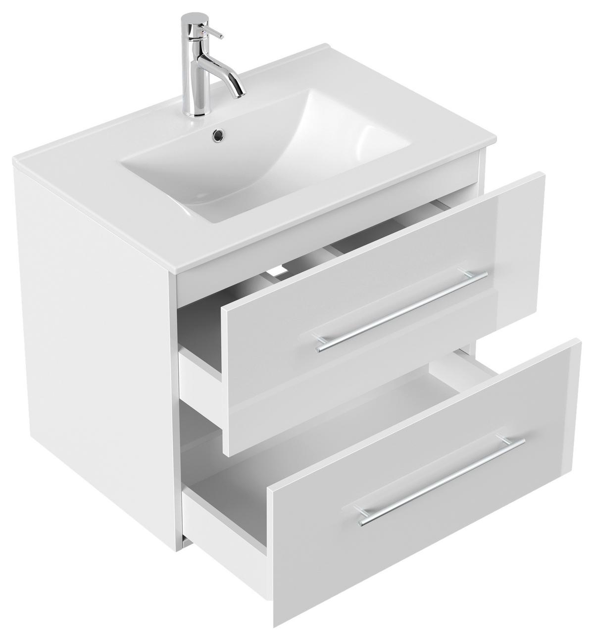 WASCHTISCHKOMBI Homeline, Weiß HG, B: 71 cm - Weiß Hochglanz/Weiß, Basics, Keramik/Holzwerkstoff (71cm) - MID.YOU