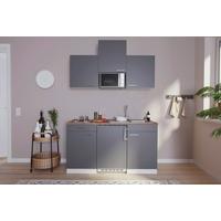 Miniküche Economy mit Geräten 150 cm Grau/ Nussbaum Dekor - Nussbaumfarben/Weiß, Basics, Holzwerkstoff (150cm) - Respekta
