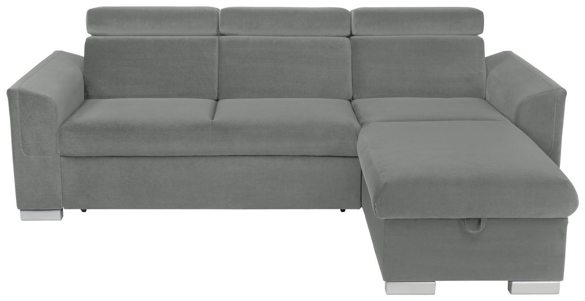 Ecksofa Evia - Alufarben/Grau, Design, Holz/Textil (243/186cm) - MID.YOU
