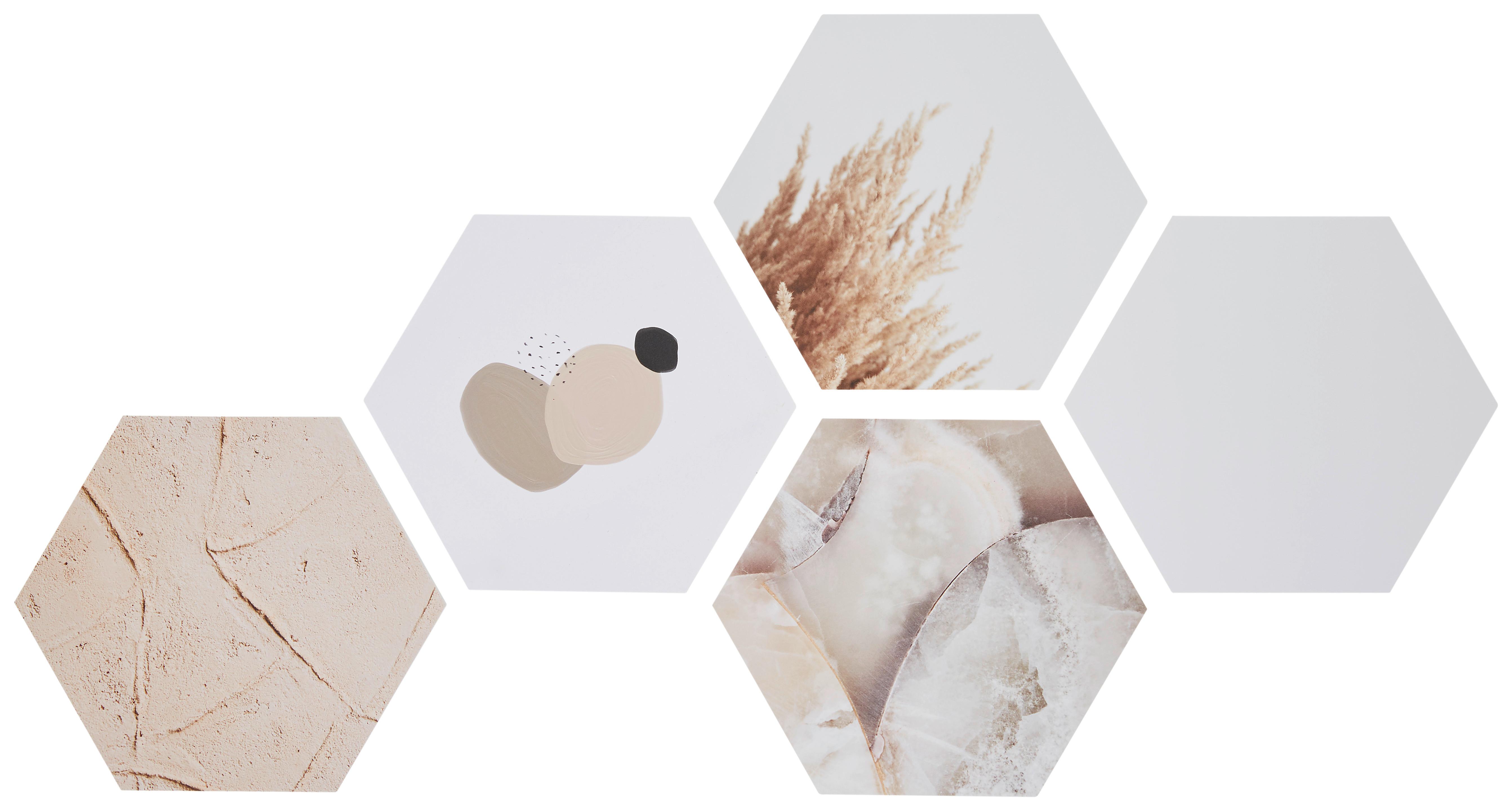 Obraz Hexagon, 5dílná Sada - bílá/cappuccino, plast (30/25cm) - Modern Living