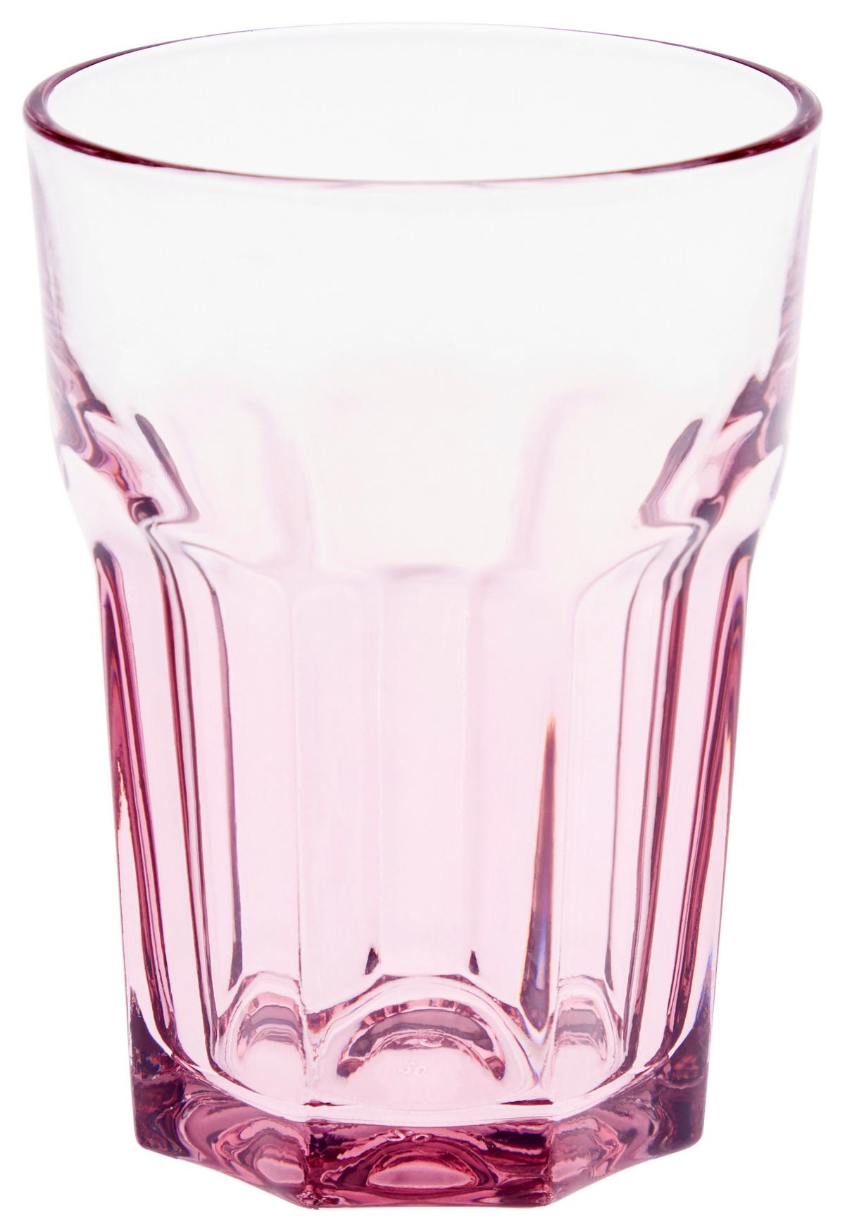 Trinkglas Andrina Versch. Farben ca. 350 ml - Schwarz/Rosa, Basics, Glas (8,5/12cm) - Luca Bessoni