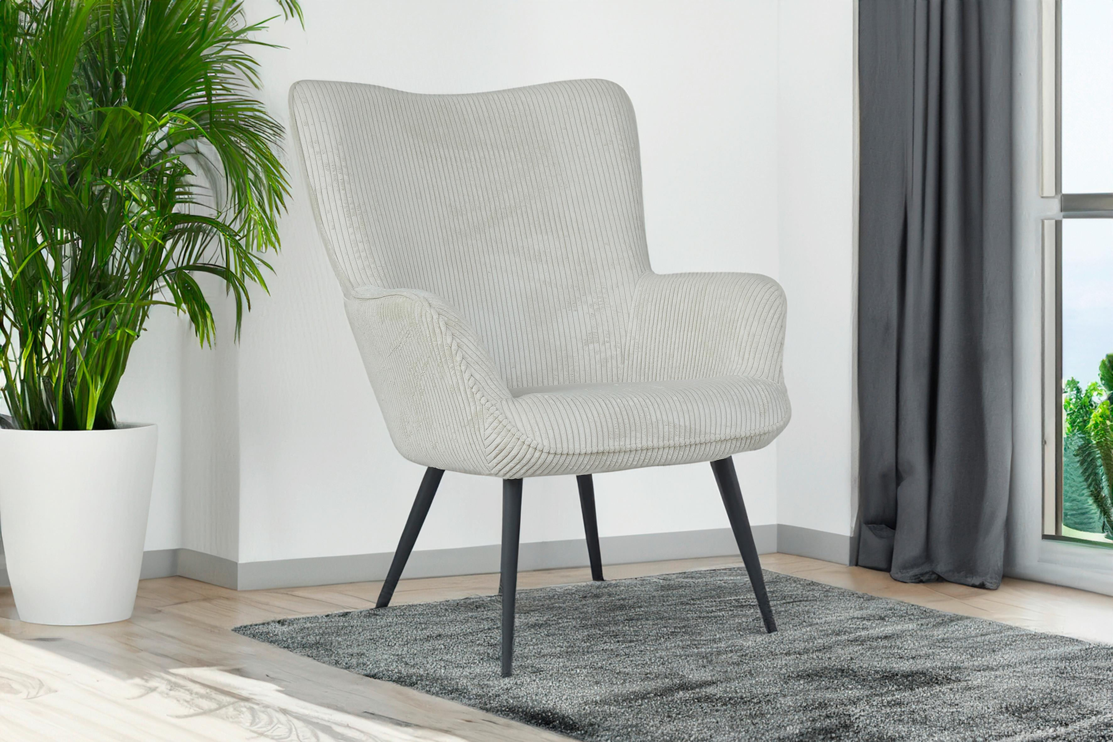 Sessel Uta Elfenbein B: 72 Cm - Elfenbein/Schwarz, Basics, Textil (72/97/80cm) - MID.YOU