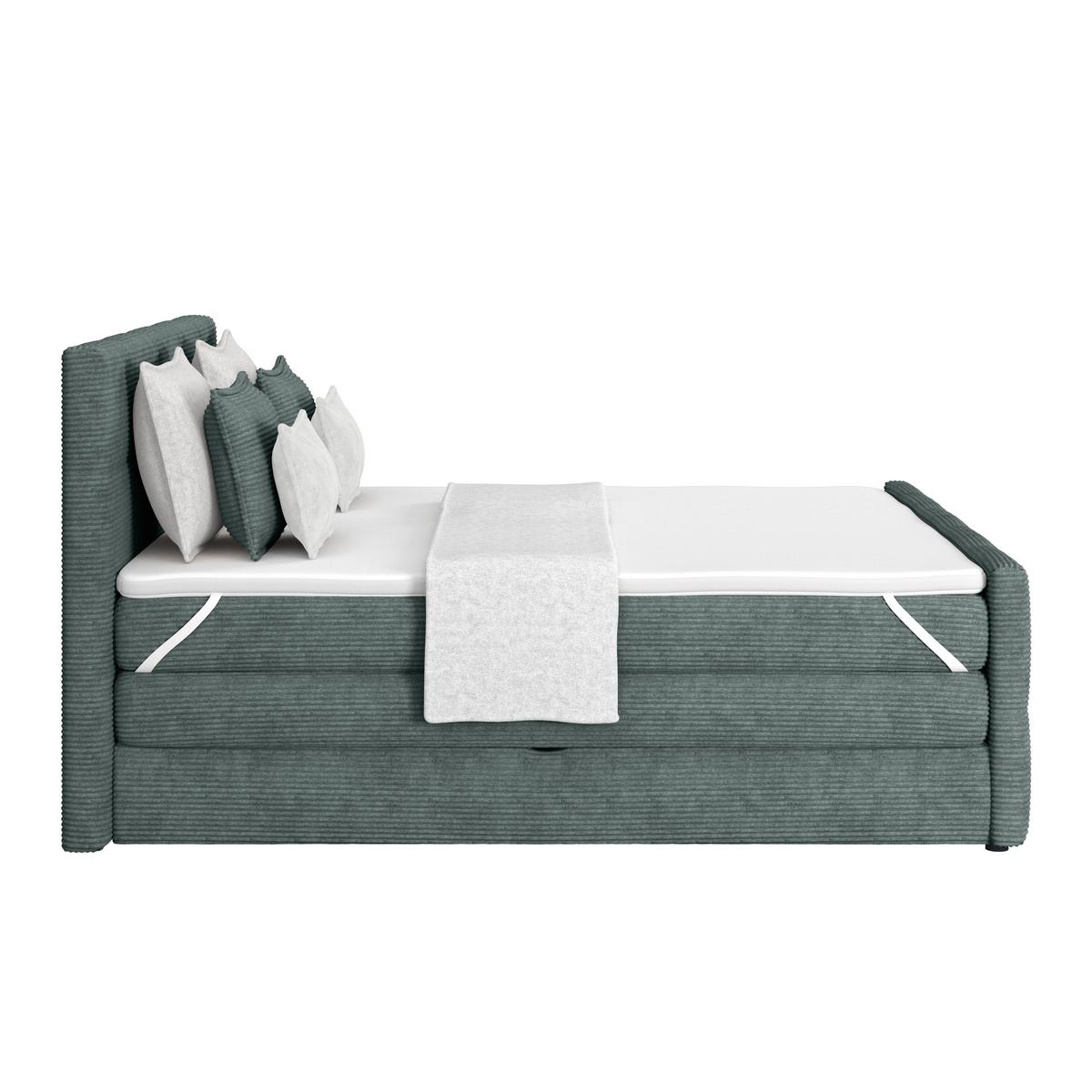 Boxspringbett mit Topper und Bettkasten 160x200 Medino - Blaugrau, KONVENTIONELL, Holz/Holzwerkstoff (160/200cm)