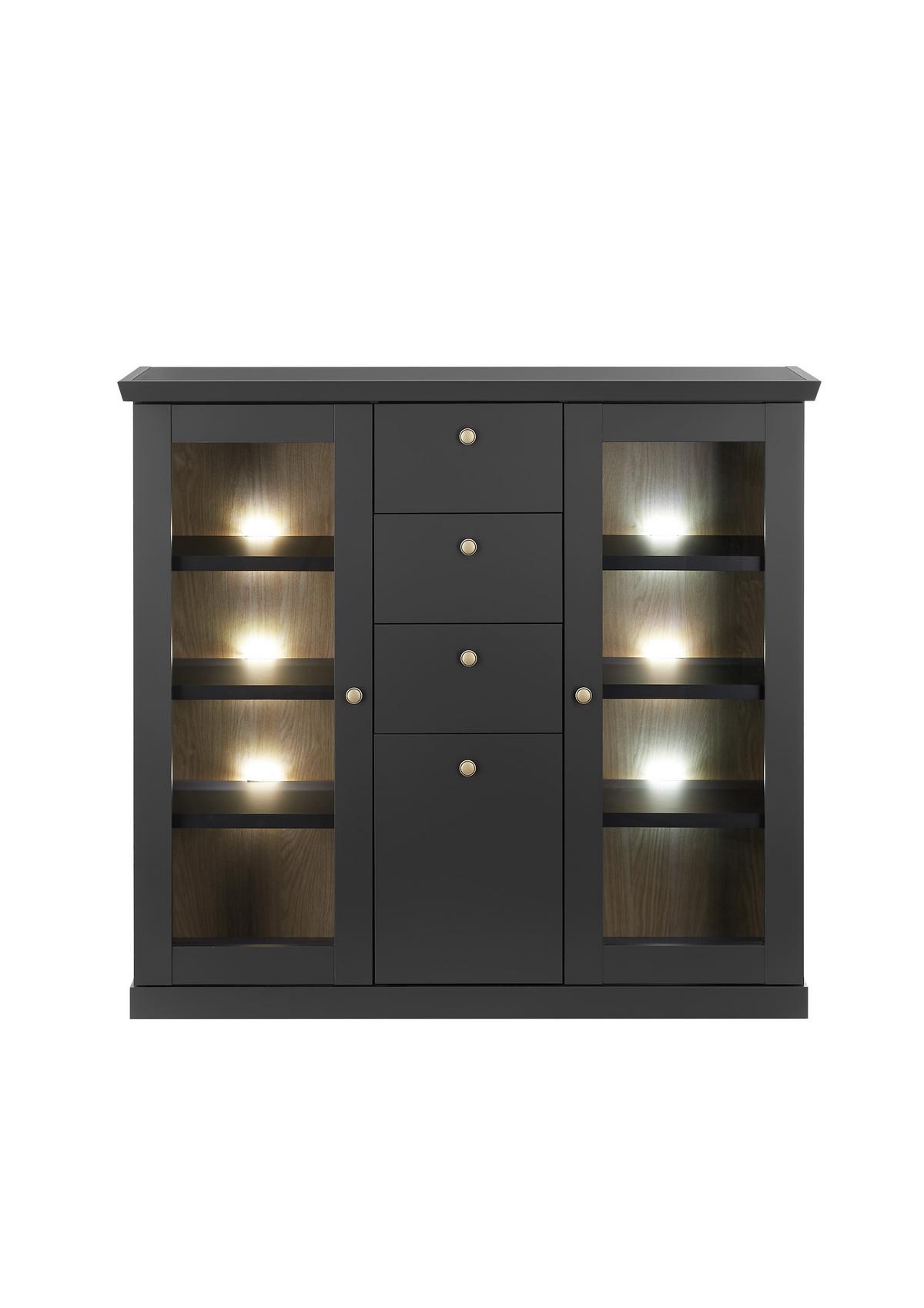 Highboard Lincoln Schwarz/Eichefarben B: 129cm - Eichefarben/Schwarz, Design, Holzwerkstoff (129/118/42cm) - MID.YOU