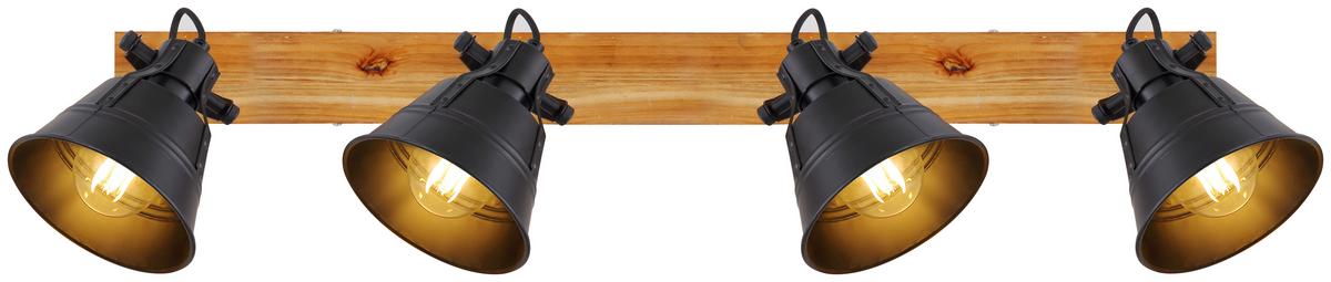 Strahler Günther 4-flammig Berstellbar L: 82 Cm - Goldfarben/Schwarz, Natur, Holz/Metall (82/24cm) - Globo