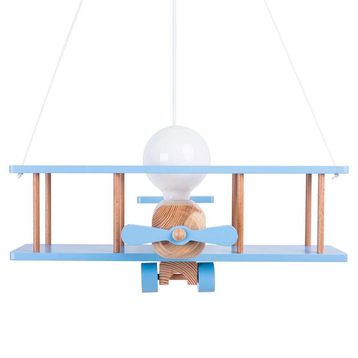 Kinderhängeleuchte Flugzeug H: 75 Cm 1-Flammig - Blau/Naturfarben, KONVENTIONELL, Holz (42/45/75cm)