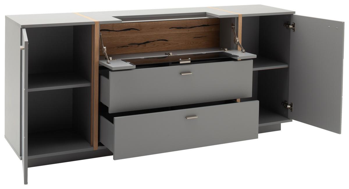 Sideboard Echtholz B: 196 cm Sevilla Grau/Eichefarben - Eichefarben/Grau, Design, Glas/Holzwerkstoff (196/87/44cm) - MID.YOU