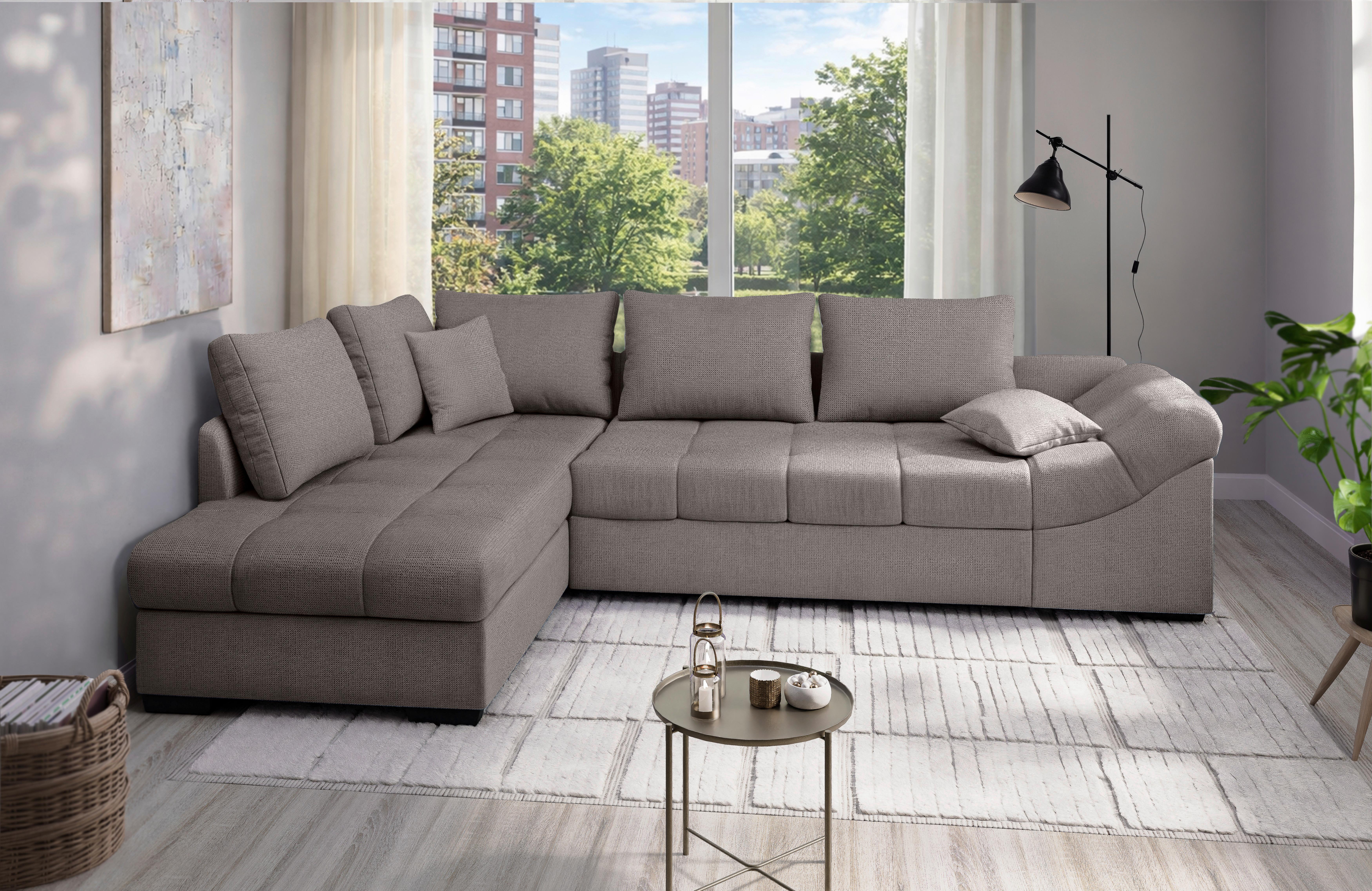 Eckschlafsofa Alvito Graubraun S: 202x298 cm - Graubraun/Schwarz, MODERN, Textil (202/298cm) - MID.YOU