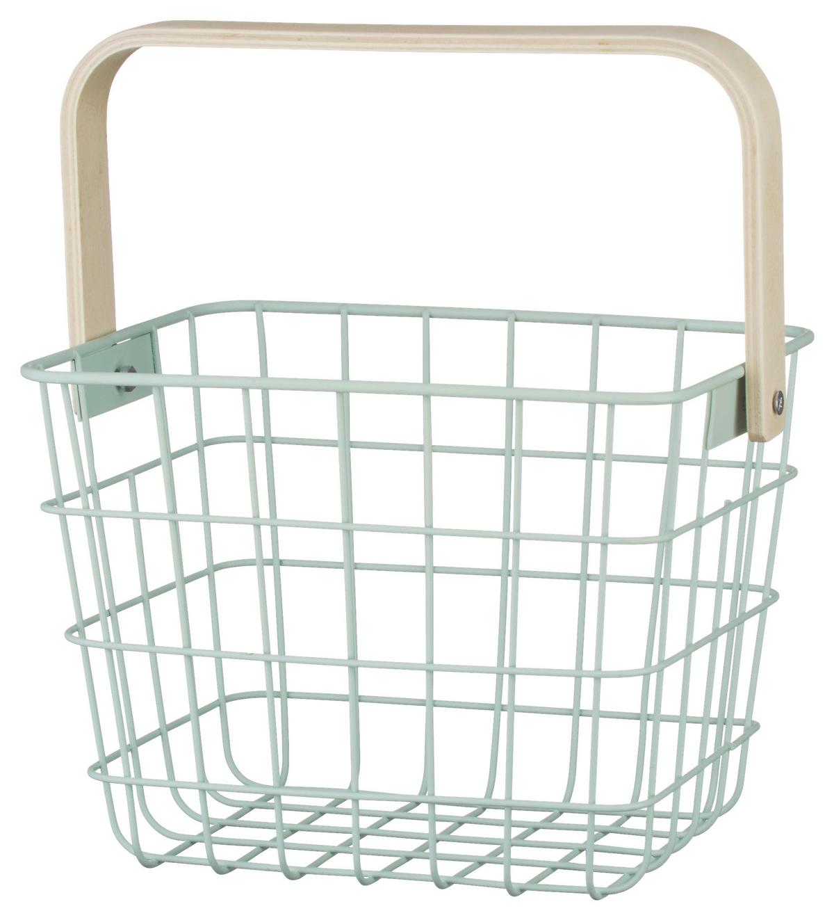 Košík LINUS - prírodná farba/mätovozelená, kov/drevo (20/15/15cm) - Mömax